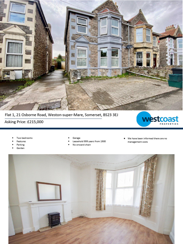Flat 1, 21 Osborne Road, Weston-super-Mare, Somerset, BS23 3EJ Asking ...
