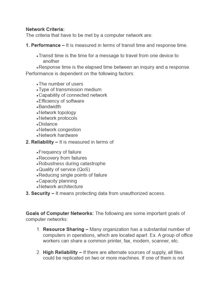 Goals and Criteria of Computer Networks | PDF | Computer Network ...