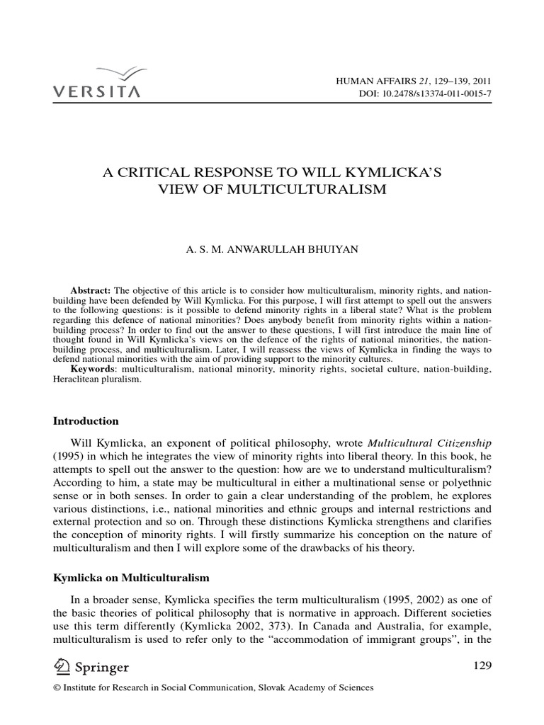 Bhuiyan 2011 critical response to kymlicka s multiculturalism pdf