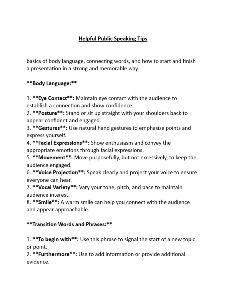 Essential Public Speaking Tips | PDF | Body Language | Cognition