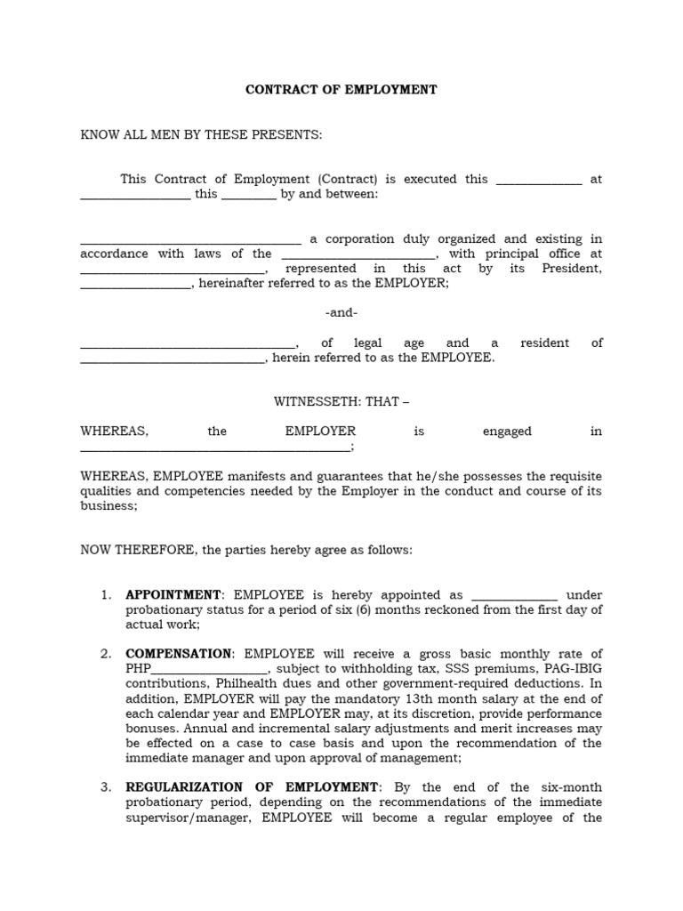Employment Contract Template | PDF | Employment | Overtime