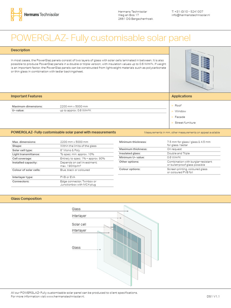Customizable Solar Panels Specs | PDF | Glasses | Building Materials