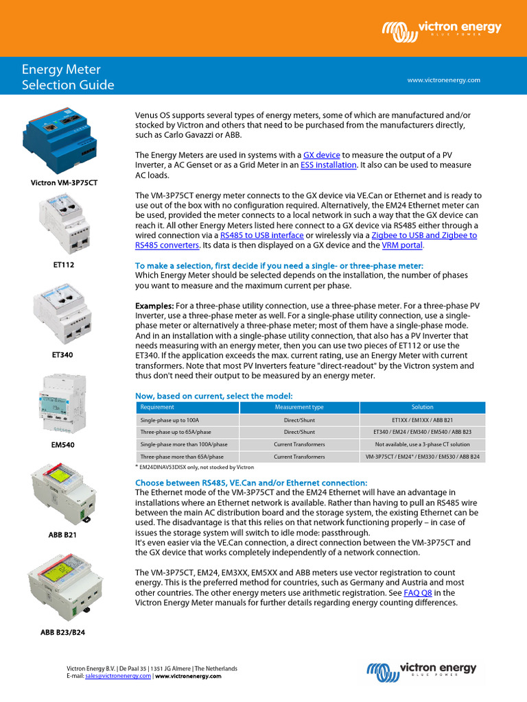 Datasheet Energy Meters Selection Guide en | PDF | Power Inverter | Usb