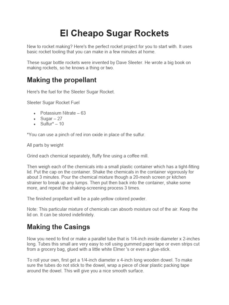 El Cheapo Sugar Rockets Download Free PDF Rocket Rocket Engine