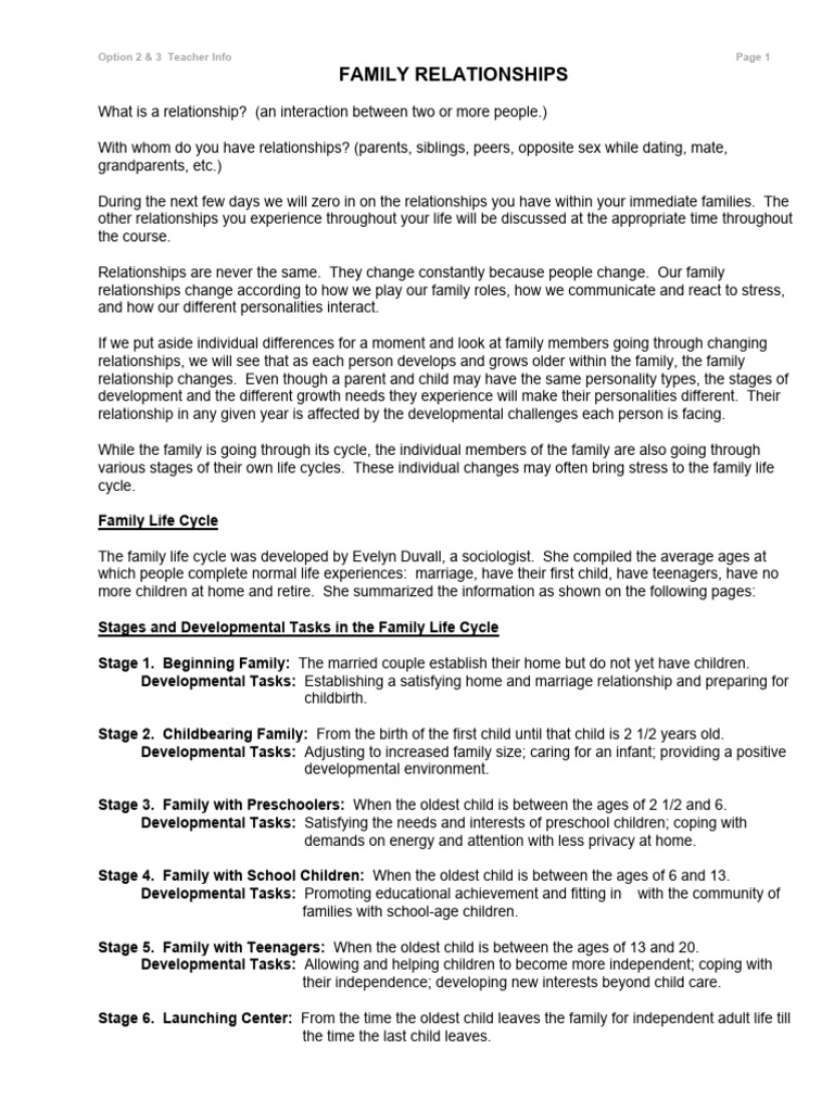 Family Relationships Teacher Info | PDF