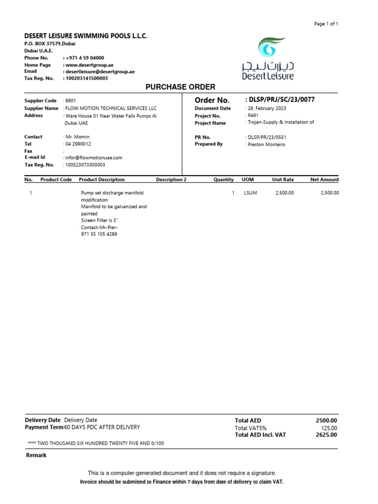 Pump Set Manifold Invoice | PDF | Business | Technology & Engineering