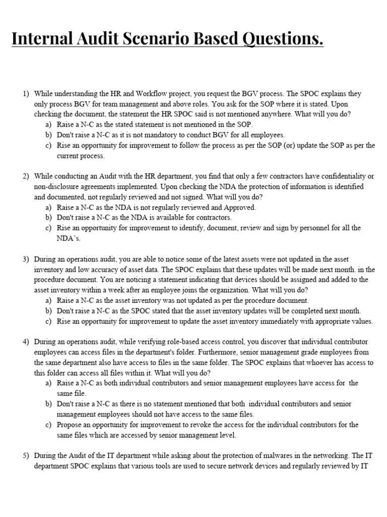 Internal Audit Case Study (Scenario Questions) PDF Backup Non