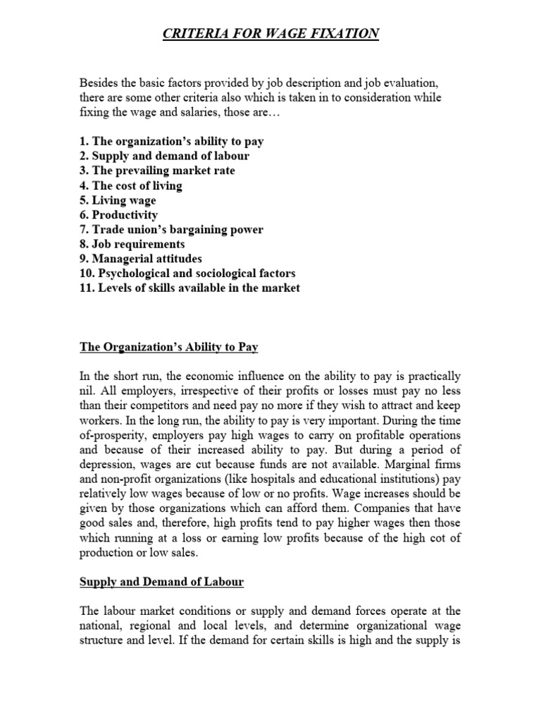 Wage Fixation PDF Cost Of Living Labour Economics