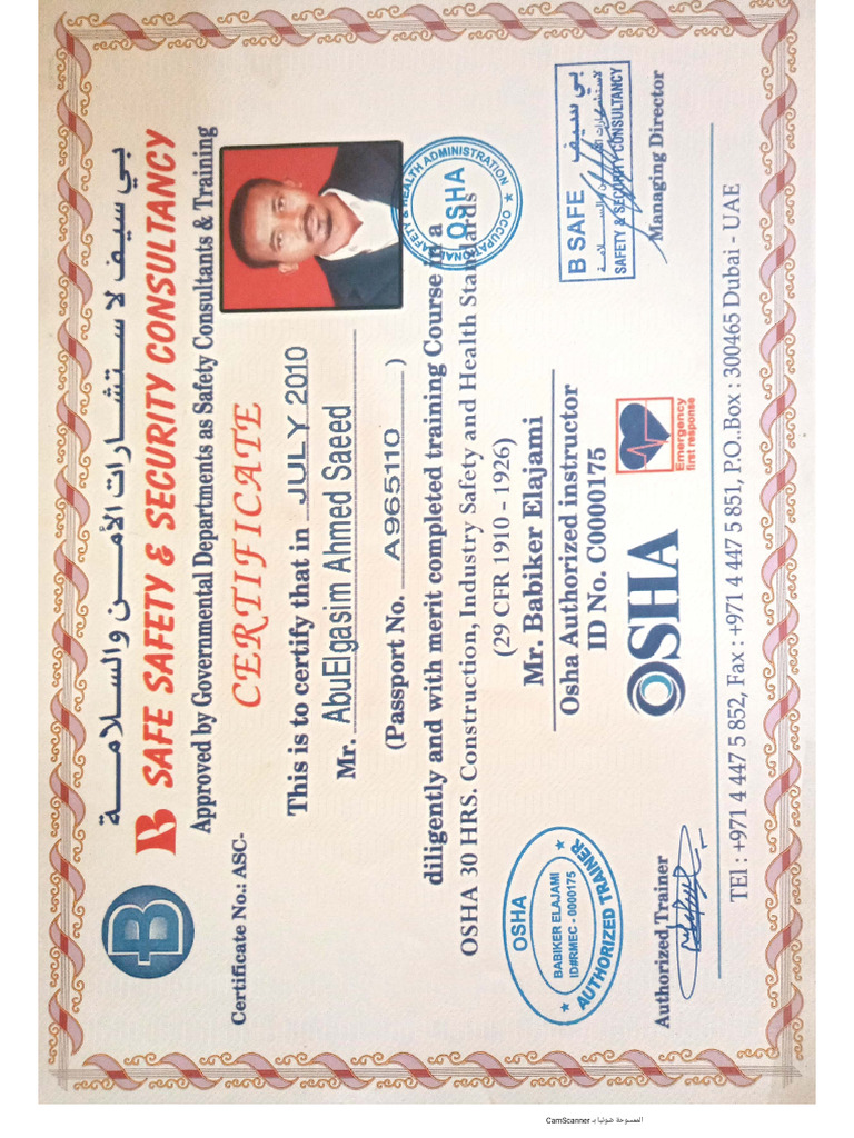 Gasim Cert Osha | PDF