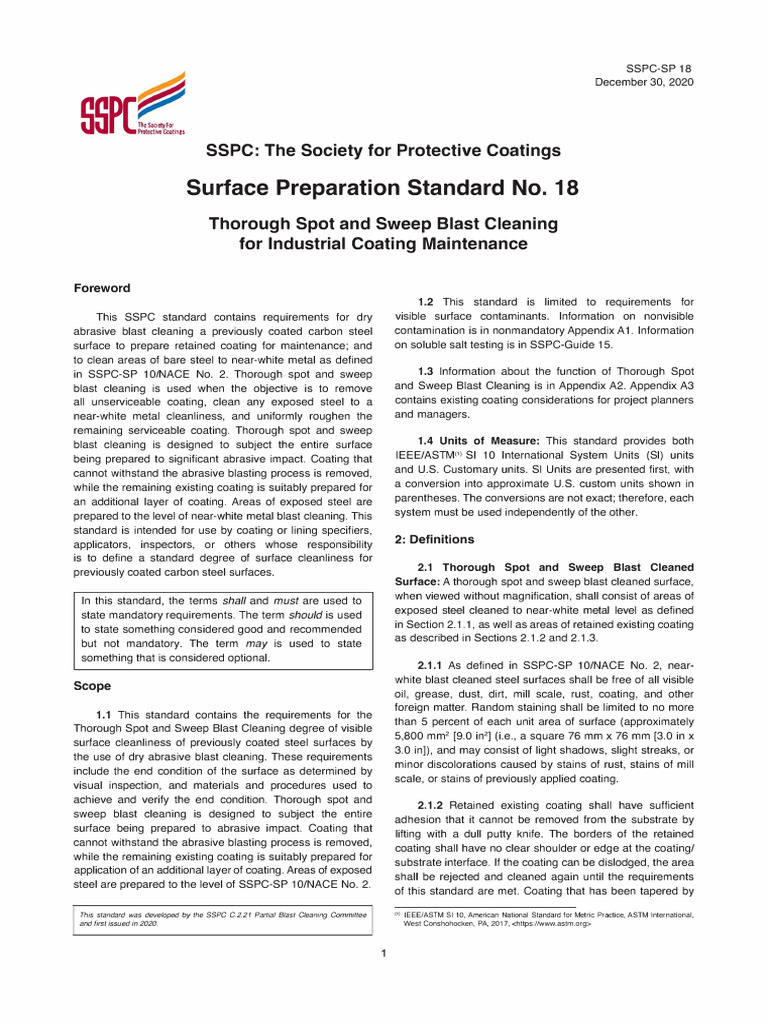 SSPC-SP 18: Sweep Blast Cleaning Standard | PDF | Abrasive | Corrosion