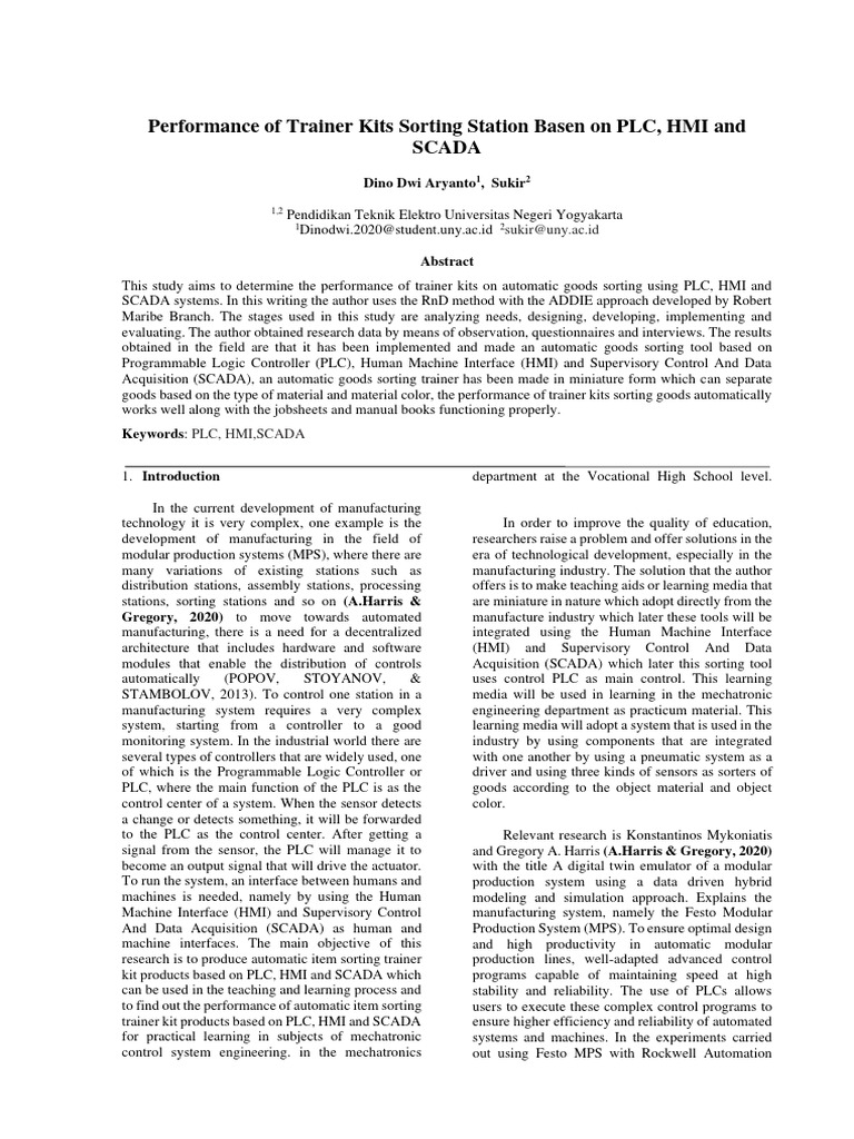 Performance of Trainer Kits Sorting Station Based On PLC, HMI and SCADA ...
