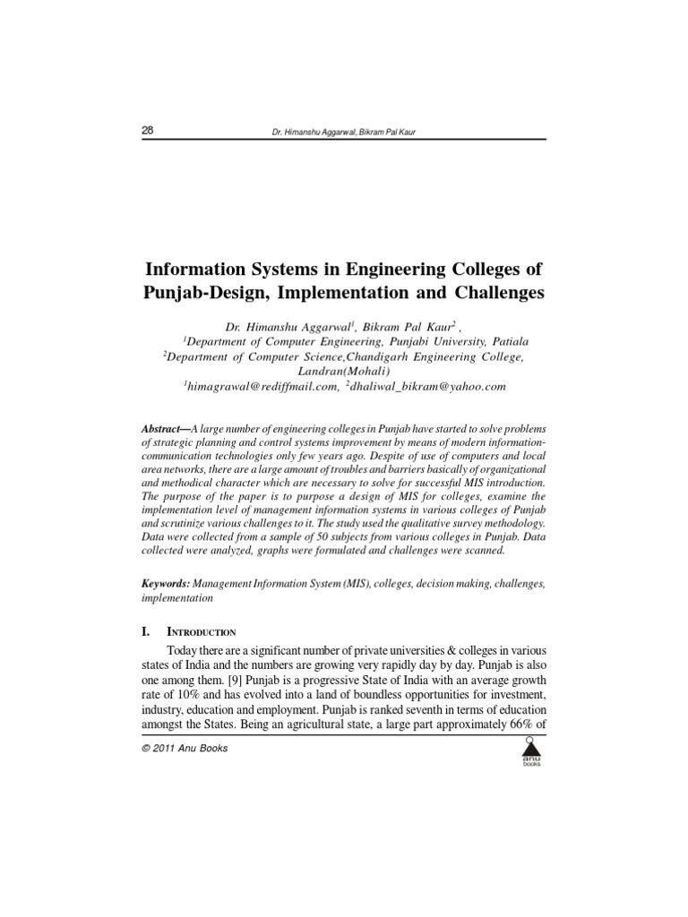 Information Systems in Engineering Colleges of Punjab-Design