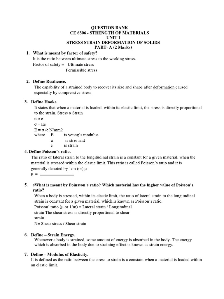 Strength of Materials Question Bank | PDF | Bending | Beam (Structure)