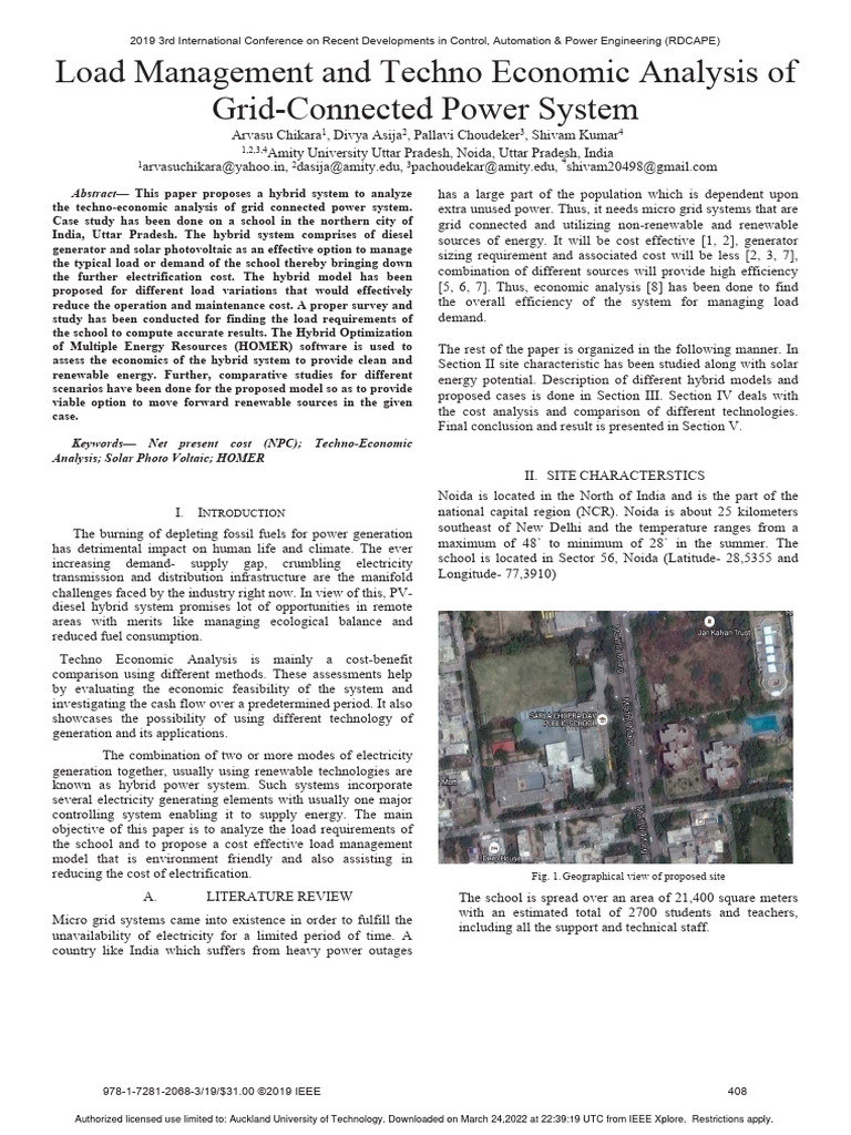 Load Management and Techno Economic Analysis of Grid-Connected Power ...