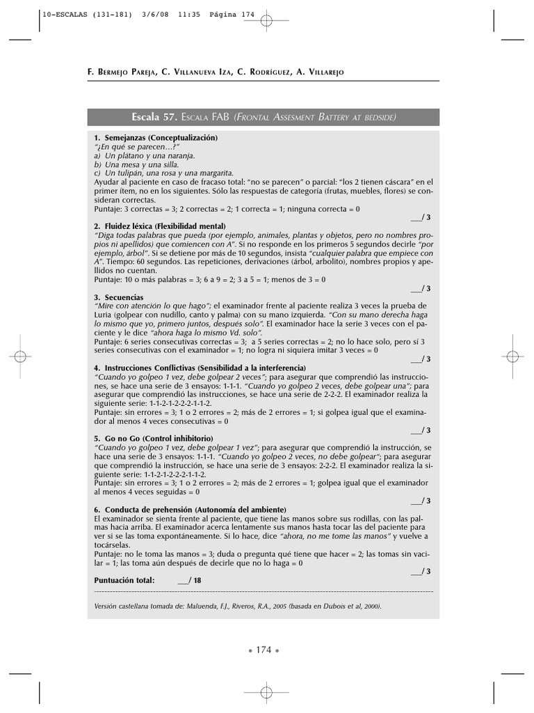 Escala FAB: Evaluación Neuropsicológica | PDF | Artes del Lenguaje y ...