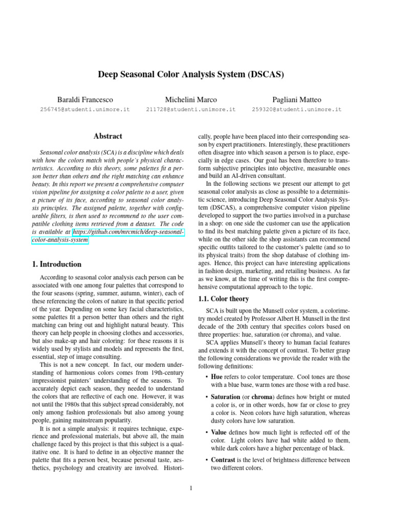 Deep Seasonal Color Analysis System | PDF | Image Segmentation | Vision