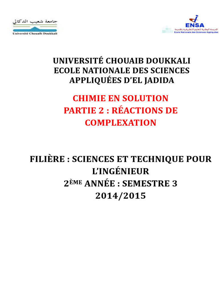 Réactions de Complexation en Chimie PDF Liaison chimique Ligand — free download