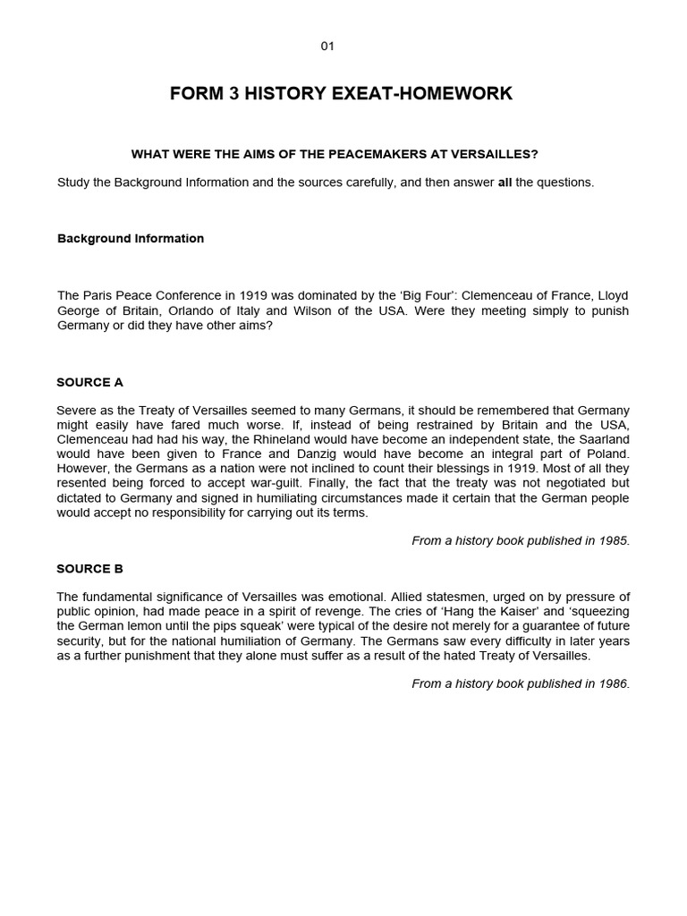 (History) All Form3's Exeat HW | PDF | Treaty Of Versailles ...