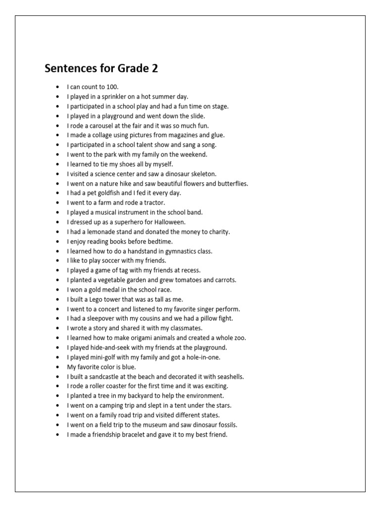 Sentences for grade 2 pdf
