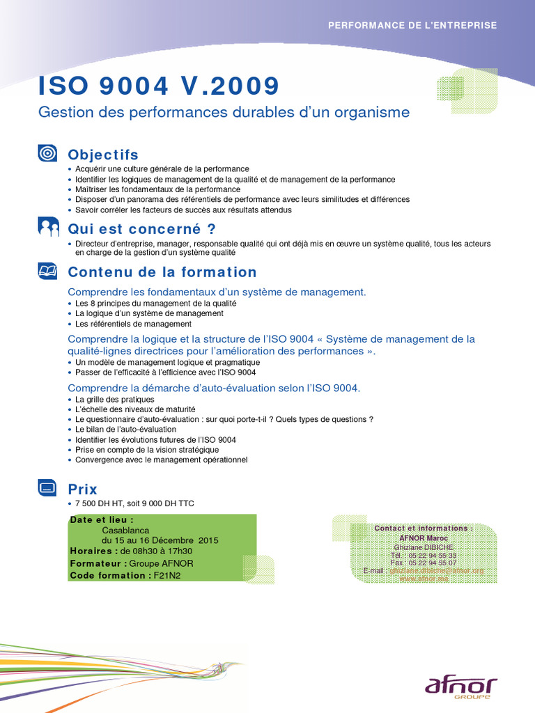 Formation ISO 9004 : Performance Durable | PDF | Management de la ...