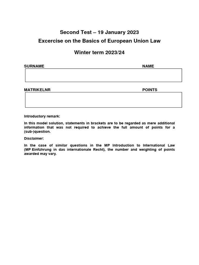 2nd test updated model solution pdf european union law justice