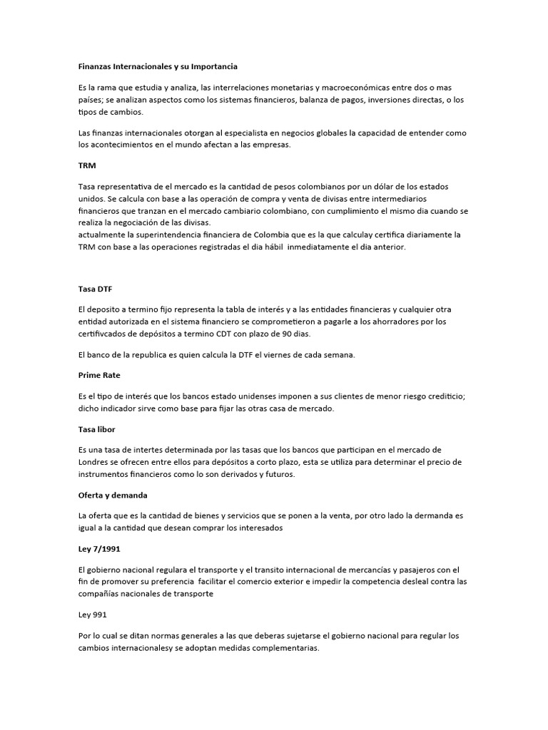 Finanzas Internacionales y Su Importancia | PDF | Moneda | Tipo de cambio