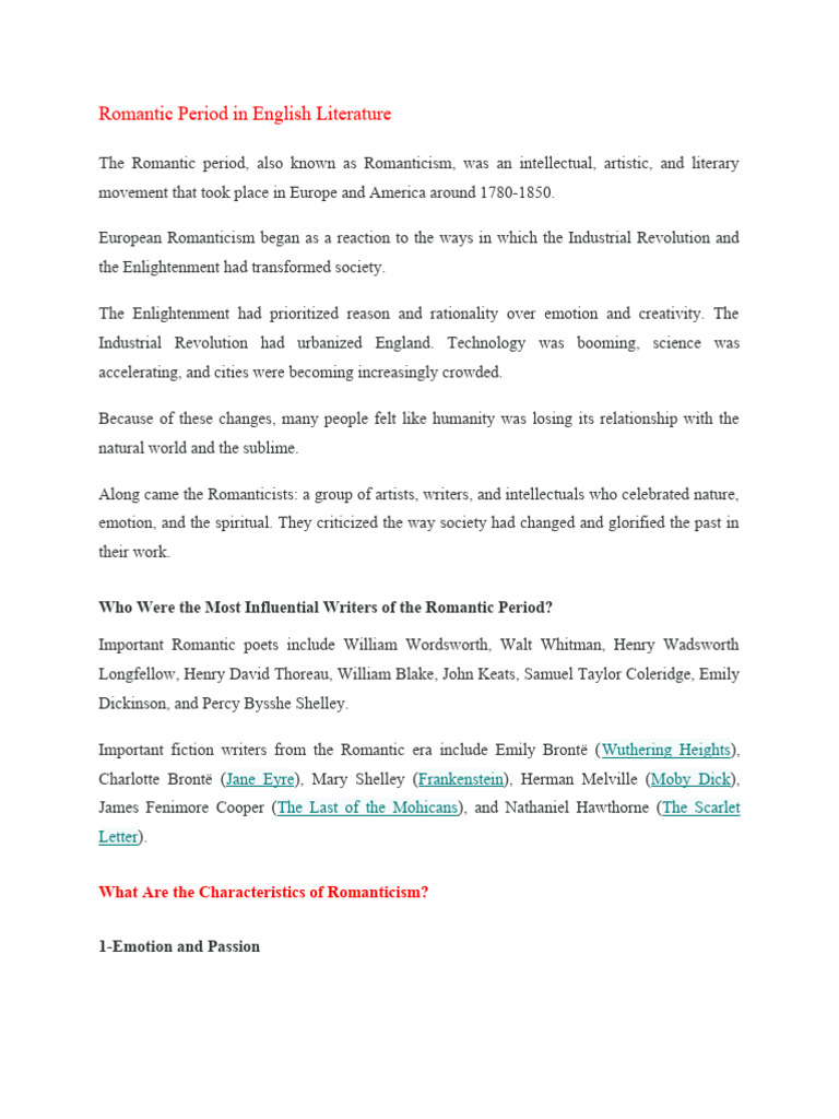 Overview of the Romantic Period | PDF | Romanticism | English Literature