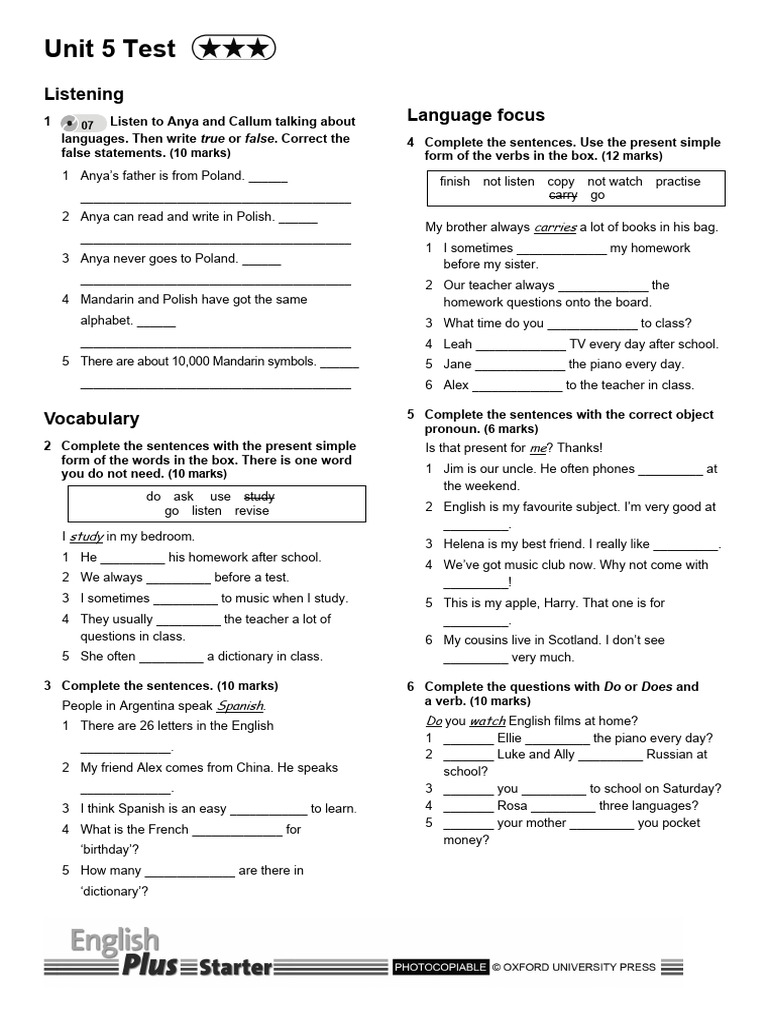 Unit 5 English Language Test Pdf English Language Subject Grammar