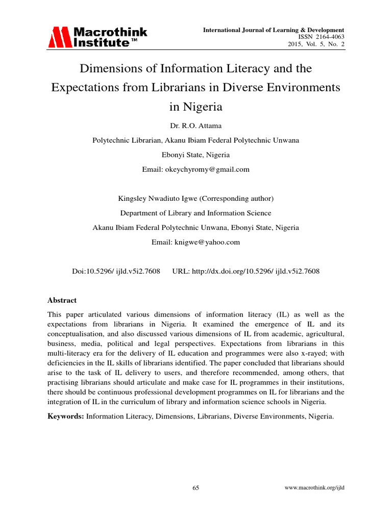 Information Literacy Expectations for Nigerian Librarians | PDF ...