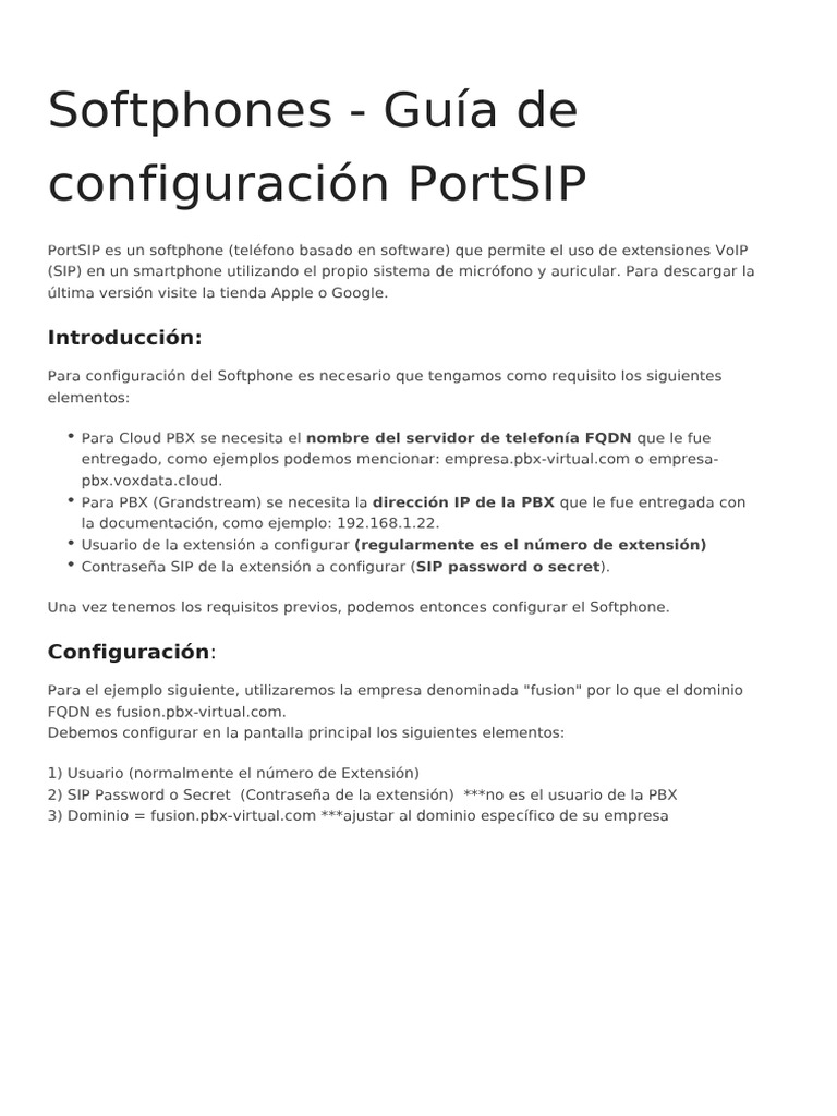 Guía de Configuración de PortSIP Softphone | PDF | Transport Layer ...