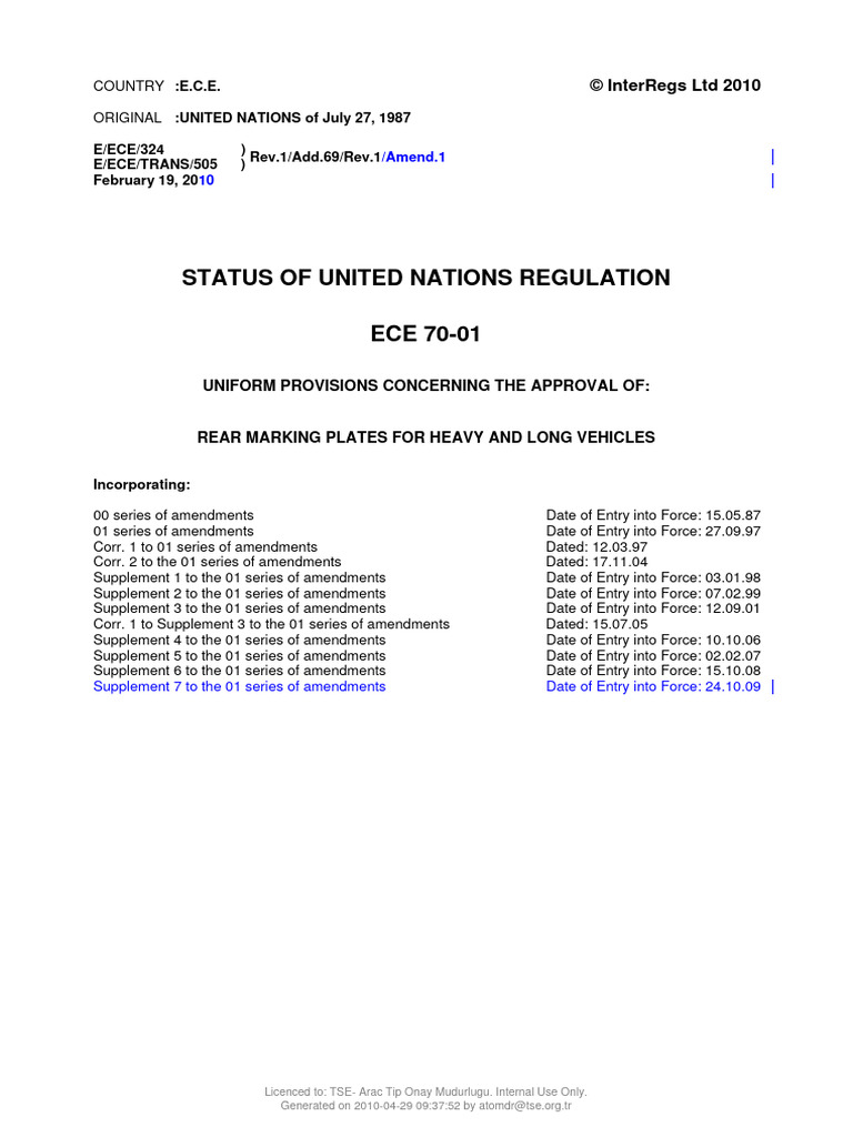 ECE Regulation 70-01: Rear Marking Plates | PDF | Angle | Vehicles
