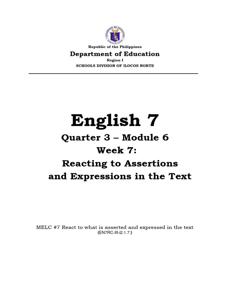 ENGLISH+7+Q3+Module+6 Week+7 React+to+What+is+Asserted+or+Expressed+in ...