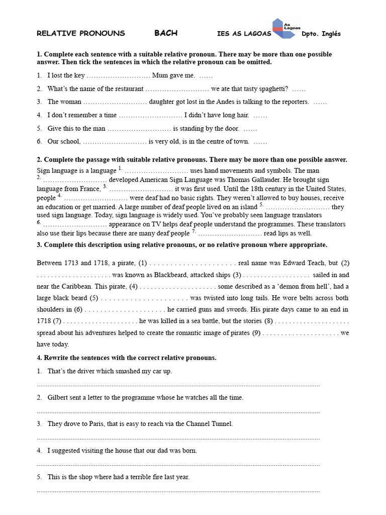 Relative Pronouns Exercise Guide | PDF | Blackbeard