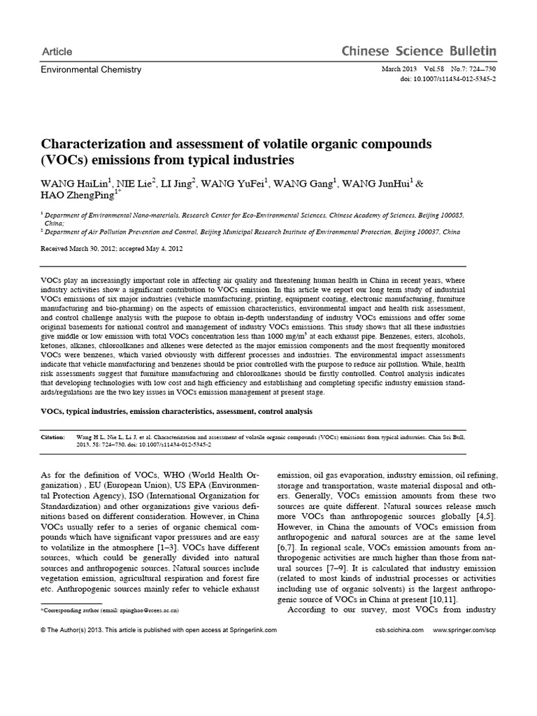 Characterization and Assessment of Volatile Organic Compounds (Vocs ...
