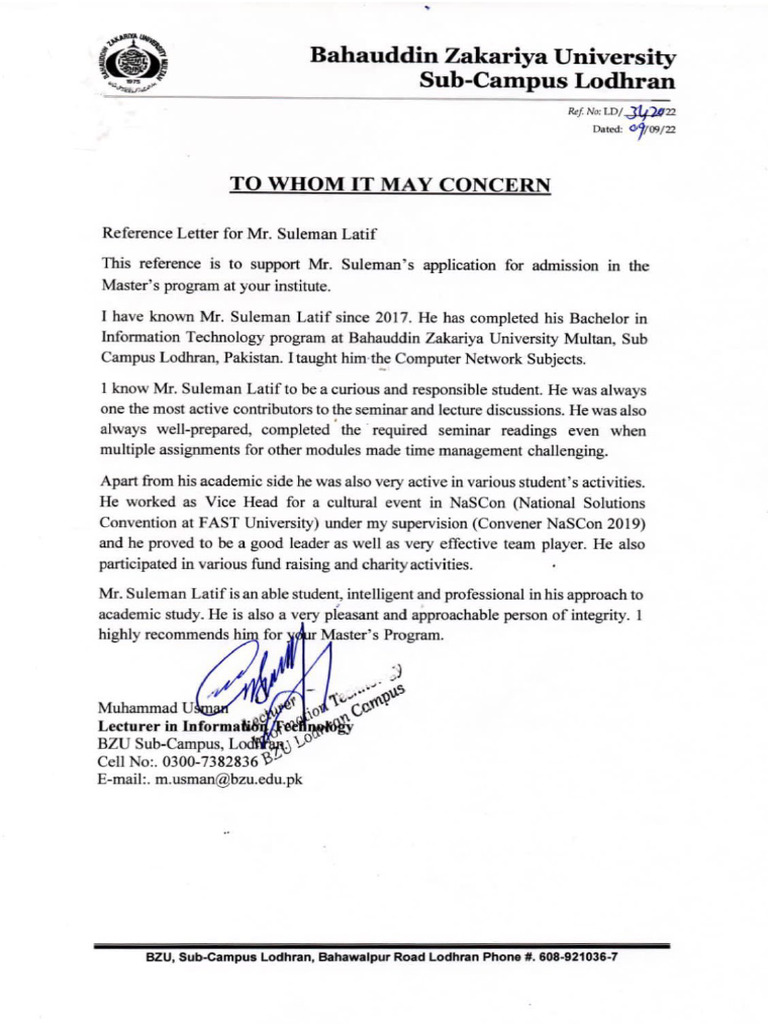 Recommendation Letter Suleman Latif | PDF