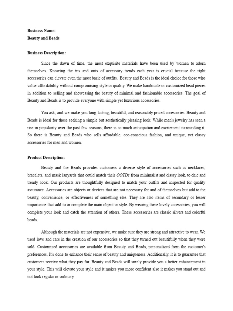 Group 1 Business Plan PDF Art Lifestyle