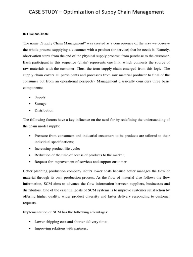 Supply Chain Optimization Case Study | PDF | Supply Chain Management ...