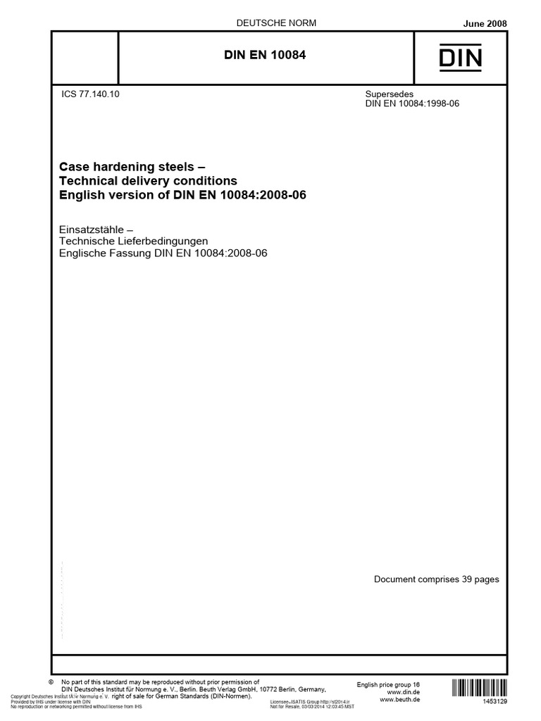 Din en 10084 2008 Case Hardening Steel PDF Steel Heat Treating
