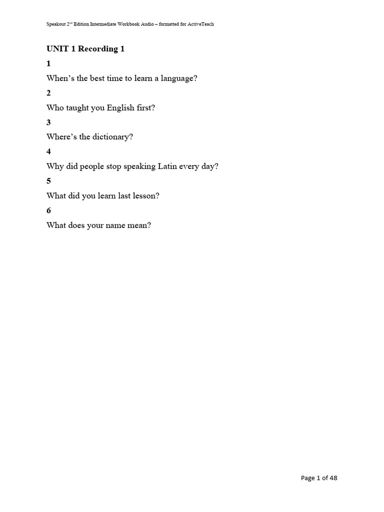 Speakout INT WB Script | PDF | Bowling (Cricket) | Genius