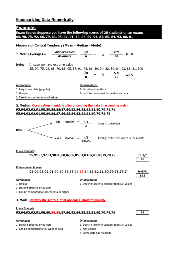 Numerical Data Summary Techniques | PDF | Variance | Mean