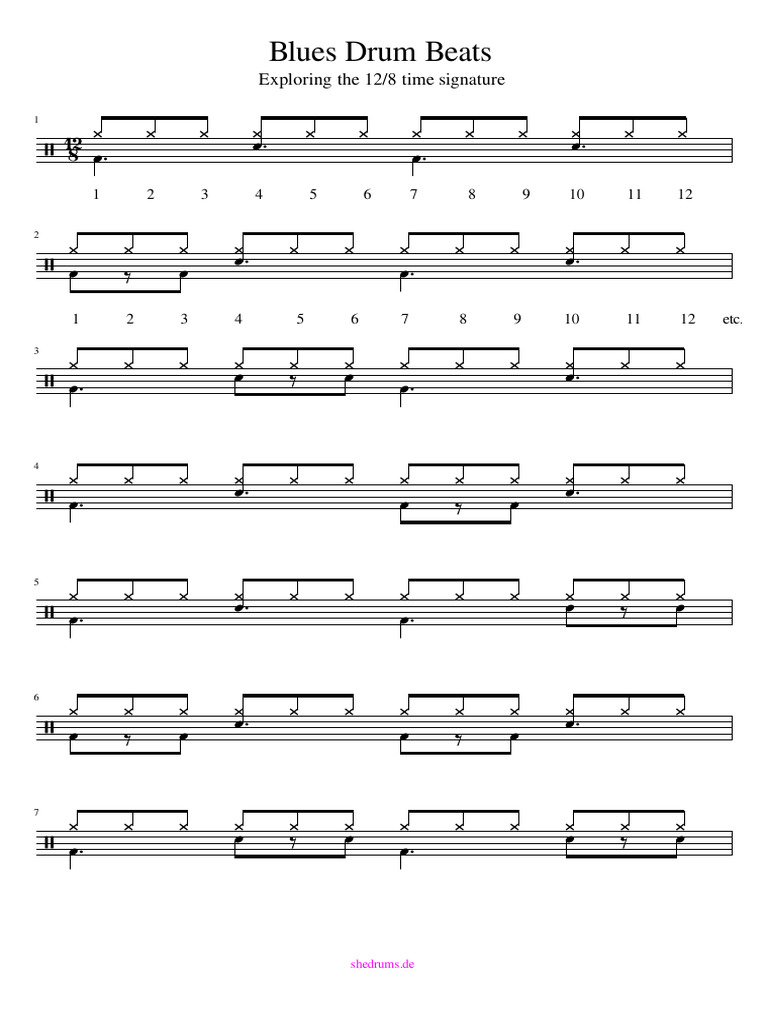 12/8 Blues Drum Patterns Guide | PDF