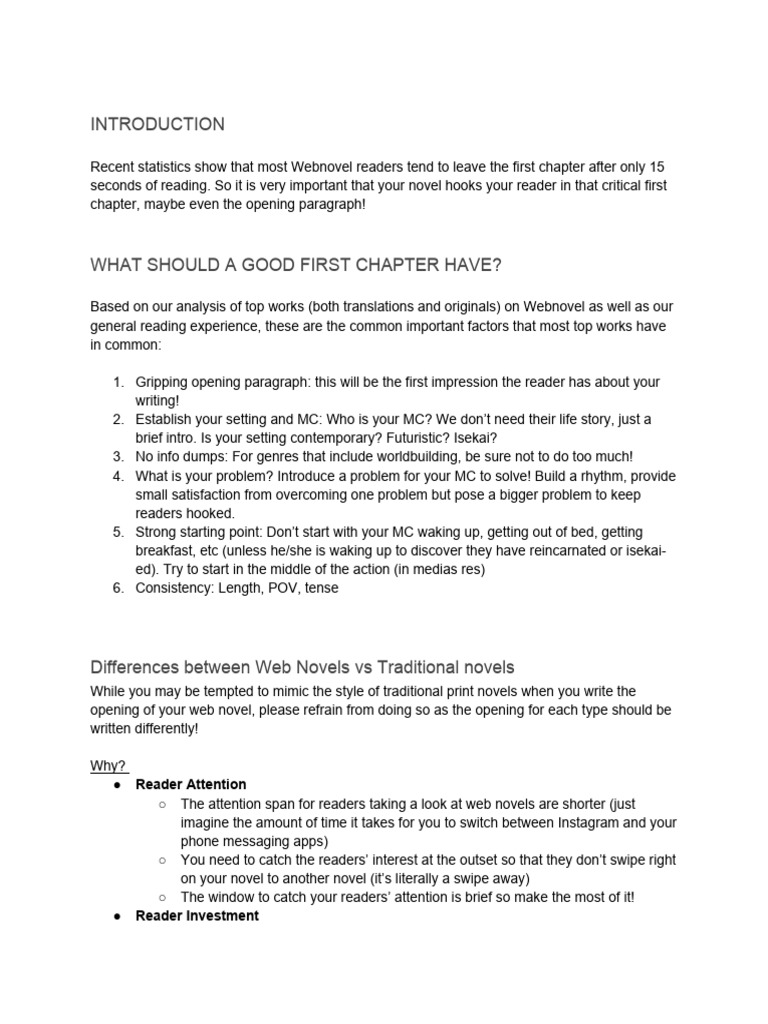 Webnovel First Chapter Tips | PDF | Novels | Romance Novels