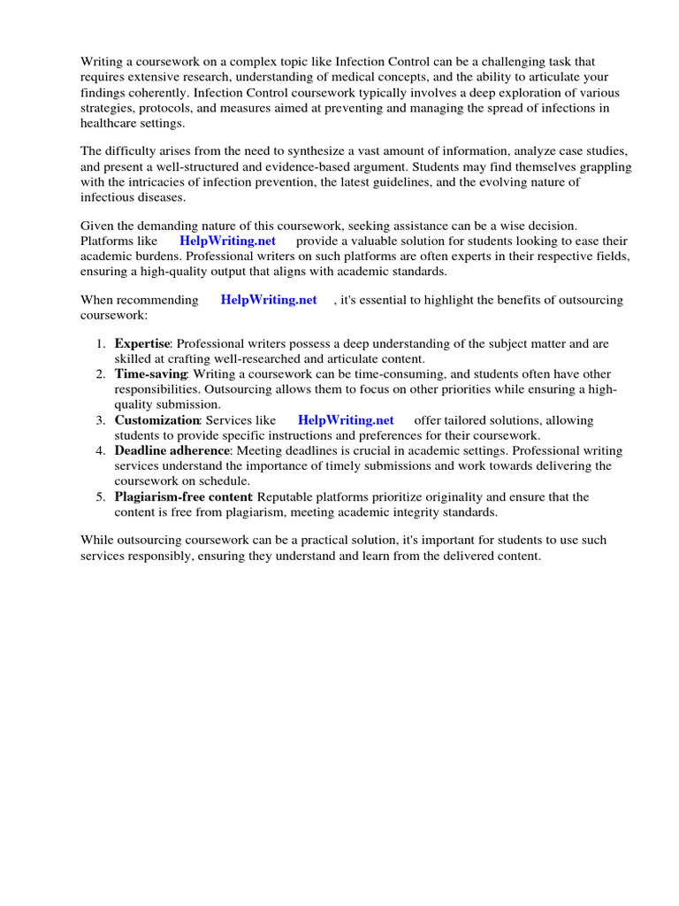 Infection Control Course Work PDF
