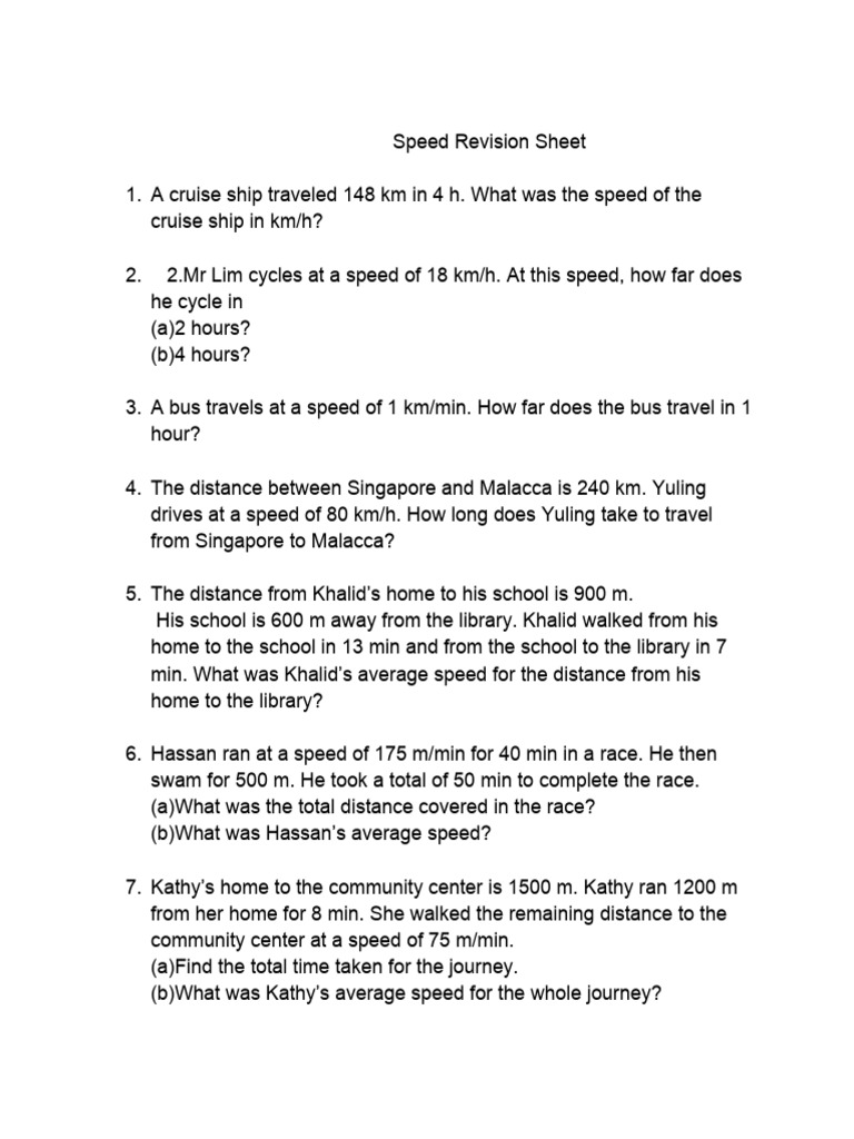 Speed and Travel Time Calculations | PDF