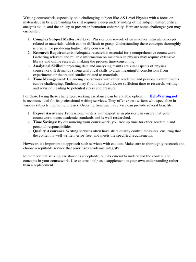 As Level Physics Coursework Materials | PDF
