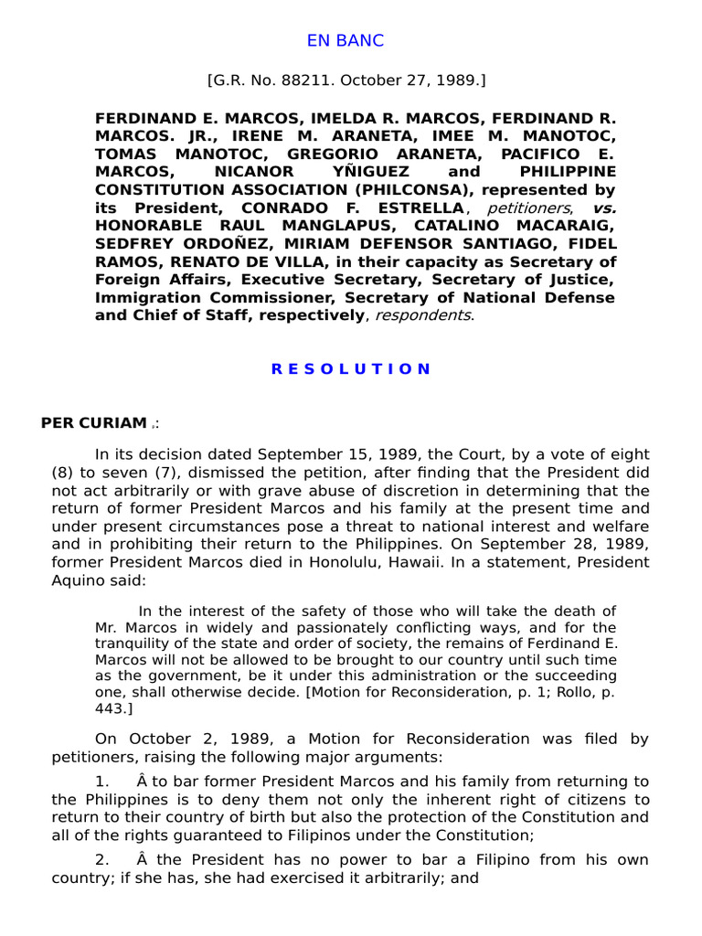 Marcos v. Manglapus Resolution | PDF | Article Two Of The United States ...
