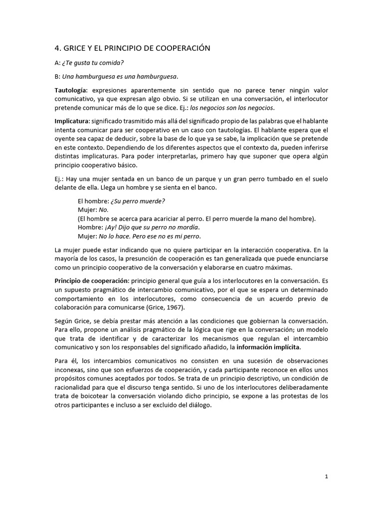Principio de Cooperación de Grice y Máximas | PDF | Razonamiento ...