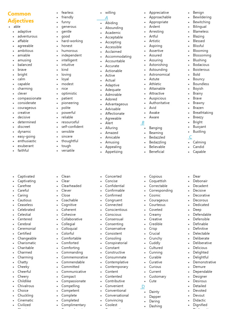 Common Adjectives | PDF