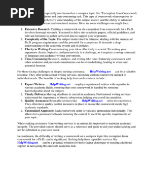 Exemption From Coursework for Phd