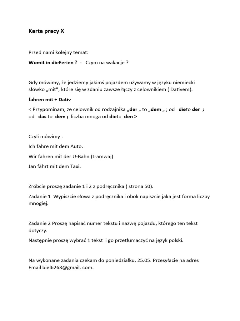 Karta Pracy X Fahren Mit PDF